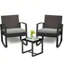 Ensemble de chaises à bascule d'extérieur 3 pièces, ensemble de meubles modernes en rotin avec Table basse pour porche, Patio, balcon - Gris - Voir 11