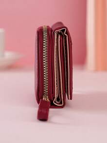 新款刺绣花卉三折短款女士手提包多功能时尚托特包多卡位手拿包清新简约卡包红色女士钱包迷你钱包小钱包可爱钱包腕包零钱包女士礼物趣味礼物教师礼物 - 紅色 - 查看 4