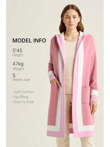 Women's Oversized Open Front Cardigan Sweater - Lightweight Alpaca Wool Long Sleeve Coatigan With Draped Pocket - Hồng - Xem 6