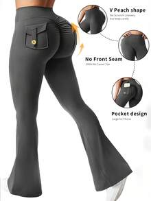 6pecil Leggings da donna da esterno a zampa d'elefante con tasche, leggings sportivi aderenti da donna, leggings da fitness e yoga per sollevare il lato B, pantaloni da sudore