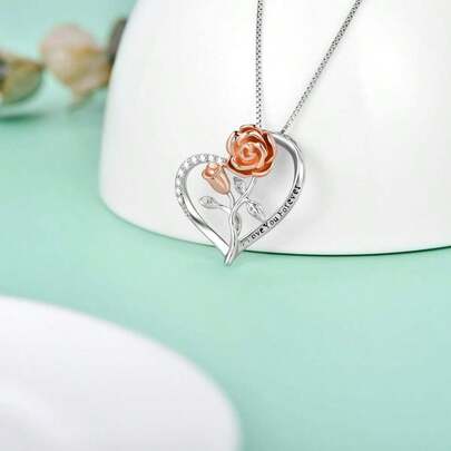 Sterling Silver Rose Flower Pendant Necklace Jewelry For Women Teen Girl Chain 18 Inches