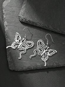 一对不锈钢动物蝴蝶蛇日月吊坠耳环，适合家人、朋友、聚会、日常佩戴、礼物 - 彩色 - 查看 10