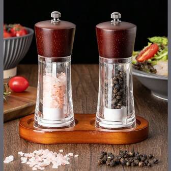 Transparent Pepper Grinder, Manual Wooden Rose Sea Salt Black Pepper Grinder, Western Style Seasoning Bottle, Wooden Spice Grinder, Manual Pepper Grinder, Spice Grinder, Reusable BBQ Picnic Spice Bottle, Kitchen Gadget, Valentine's Day Gift, Kitchen Decor