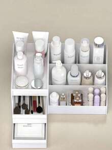 1个化妆品收纳盒，桌面收纳架 - 多层开放式置物架，可放置口红、眼影、化妆刷等，防滑，适用于梳妆台和办公桌收纳，冬季家居必备及2025年圣诞节礼物 - 彩色 - 查看 4