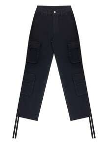 女士休闲黑色工装裤 Y2K 水洗多口袋弹力宽松阔腿裤性感街头风宽松裤，2026 夏季春季款 - 黑色 - 查看 7