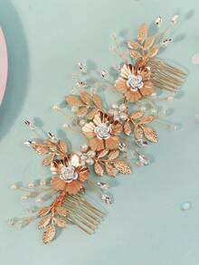 1 pieza Diadema de aleación de hierro vintage de doble diente, adecuada para todas las estaciones, accesorio de cabello de boda estilo europeo