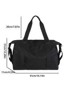 1 pieza Bolso de mano de gran capacidad y unicolor para hombres, material ligero y duradero, diseño con compartimento con cremallera, adecuado para viajes cortos, gimnasio, equipaje, otoño/invierno