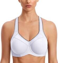 SYROKAN Women's Full Support High Impact Racerback Lightly Lined Underwire Sports Bra - White - View 7