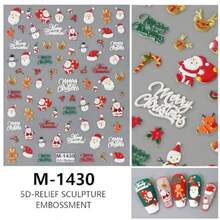 Christmas Nail Stickers - 5D Self-Adhesive Designs With Christmas Trees Snowflakes Snowmen Reindeer Santa Hats Nail Art Stickers Decorations For Women Girls 4PCS