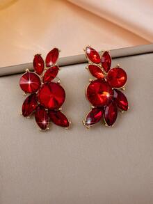 1 Pair Fashionable, Exquisite, Luxurious, Elegant Women's Earrings, Round Faux Gemstone Design, Eye-Catching Party Accessory - Multicolor - View 4