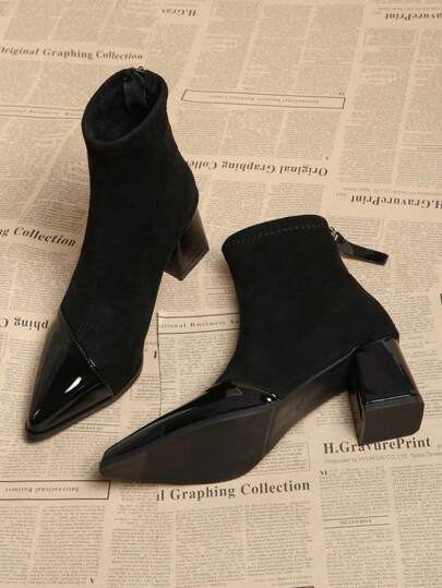 بوت أنيق للنساء ذو رؤوس مدببة للكاحل، موسم الربيع/الخريف، أنيق بأسلوب فرنسي أنيق