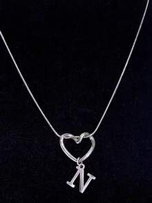 Women's Minimalist Heart & 26 Initials Pendant Necklace - Fashion Versatile Jewelry For Daily Wear & Lover Gift - Silver - View 2