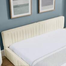Double Bed 140*200cm, With Soft Chenille Velvet Cover, Made Of -Eucalyptus Wood And Stable Iron Frame, Easy Assembly, Beige (Mattress Not Included) - Beige + Chenille + 160*200cm - View 7