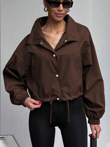 Women's Casual Sports Jacket, Long Sleeve For Winter, New Year, Thanksgiving - Coffee Brown - View 4