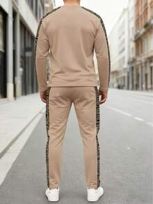 男士商务休闲格子印花长袖衬衫和长裤套装 - 彩色 - 查看 5