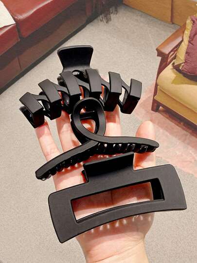 3pcs Women's Black Matte Hair Clips, Square & Criss-Cross Design, Versatile & Suitable For Daily Outfit Matching