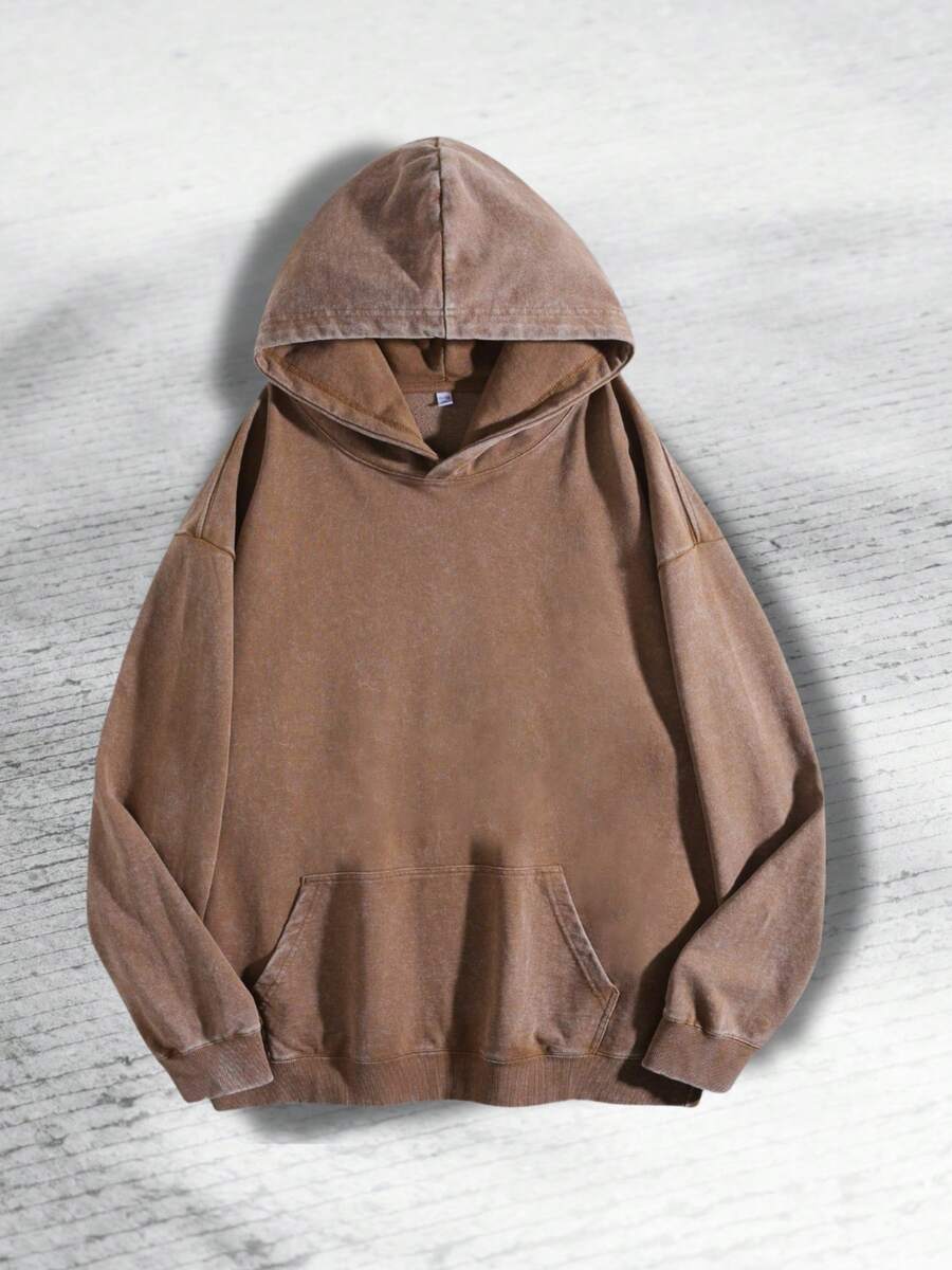 Men's Hooded Sweatshirt 400GSM, Heavyweight Loose Fit Hoodie, Solid Color Unisex Style, Suitable For Men And Women, Fall & Winter Casual Wear, Christmas Gift For Boyfriend, Valentine Couple Clothing, Winter OOTD - 咖啡棕 - 查看 1