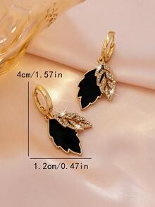 1 Pair Fashionable Minimalist Elegant Dual-Layer Leaf Pendant Earrings, Suitable For Business/Commute Wear For Women - Multicolor - View 5