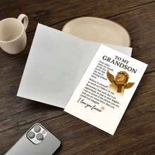 بطاقة تهنئة حفيد مؤثرة مع مغلف (11 سم * 16 سم) - "لحفيدي مع أطيب الأمنيات" تصميم، مشهد ملهم مع أسد ذو أجنحة، مثالية للعائلة والحفيد، مناسبة للتشجيع والتقدير، بطاقة تهنئة | بطاقة تشجيع الحفيد | بطاقة ترحيب ورقية - متعدد الألوان - مشاهدة 1