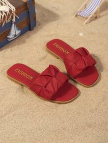 Children's Fashion Outdoor Slippers, Square Toe Flat Shoes, One-Piece Sandals, New Stylish Elegant Minimalist European And American Girls Shoes, High-End Beach Slippers - Red - View 6