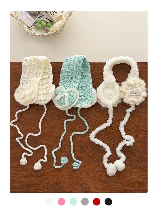 女士保暖抓绒耳罩，户外滑雪骑行系带耳罩，秋冬季针织耳罩