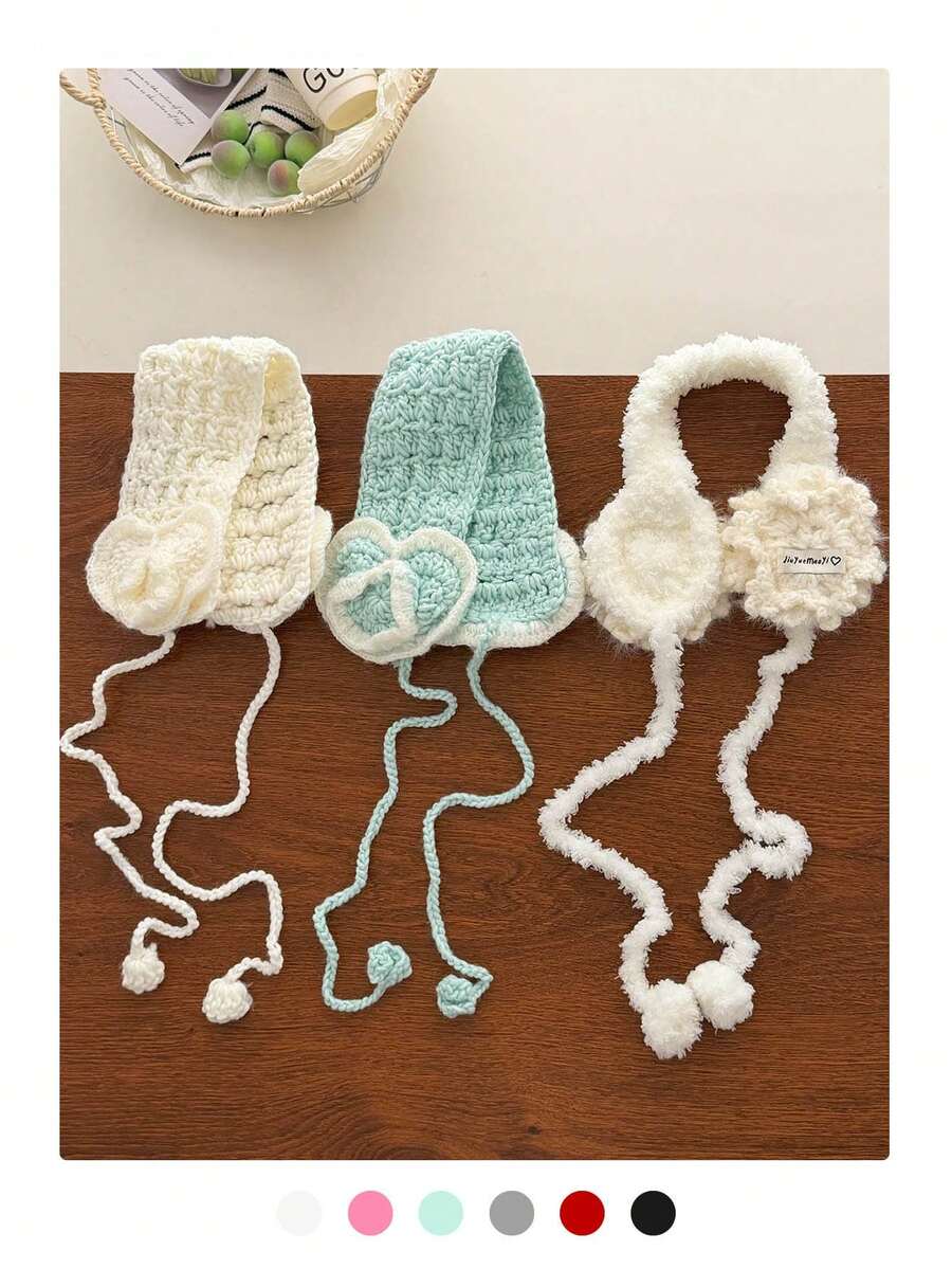 女士保暖抓绒耳罩，户外滑雪骑行系带耳罩，秋冬季针织耳罩 - 彩色 - 查看 1