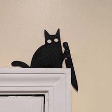 HELLOYOUNG Décoration murale classique en forme de chat noir - Silhouette rétro 2D avec couteau, décoration d'Halloween et de toute l'année pour la maison, le salon, la chambre à coucher, le dessus de la porte - Sans électricité nécessaire, facile à accrocher, accent de chambre à coucher, design fantaisiste, ornement, ornement de couteau, décorateurs d'intérieur, décoration d'Halloween 2D plate, décoration d'automne, décoration de pièce