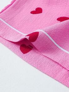 Heart Print Women's Bubble Crinkle Short Sleeve & Shorts Pajama Set - Pink - View 7