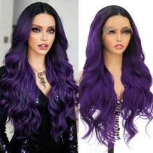 250% 密度 26 英寸紫色波浪蕾丝前假发 13x4 高清预拔毛深色发根紫色自然波浪长款耐热假发 紫色深波浪蕾丝前合成纤维无胶假发 适合女孩和女士日常派对角色扮演万圣节 适用于万圣节派对、节日、自然、优雅、性感、浪漫、简约、休闲风格、街头、校园和角色扮演圣诞节、万圣节 - 漸層紫 - 查看 1