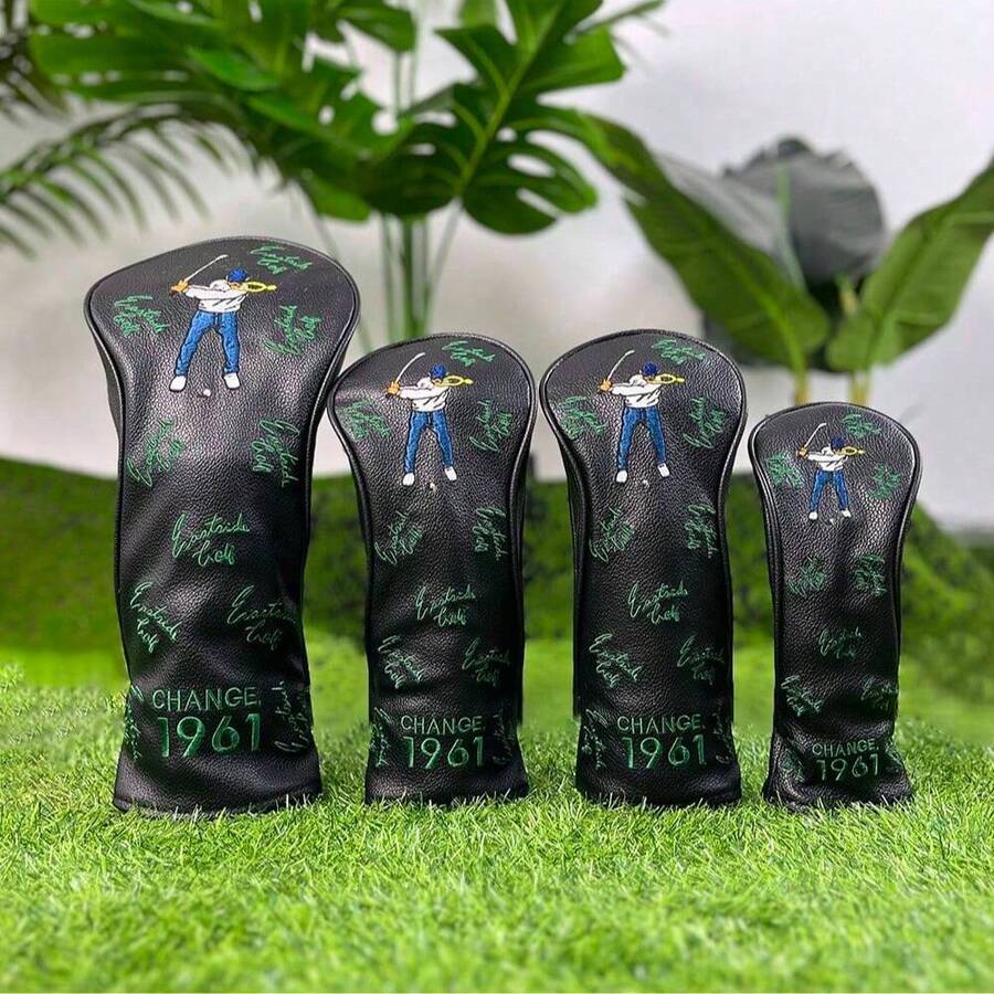 1961 Black Golf Club Cover Head Cover Protective Cover Driver Fairway Wooden Hybrids Cover Pusher Cover New Limited Edition High-Quality PU. - Black - View 1