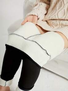 Women's High-Waisted Fleece-Lined Leggings - Thick Winter Warmth, Tummy Control Slim-Fit Soft Stretchy Pants With Pockets, Solid Black & Grey Thermal Pants For, Casual & Casual Attire, Elastic Waistband, Fleece-Lined Interior, Mature Style, Hand Wash Or Dry Clean, Ideal For & Winter, Winter Pants For Women, Fluff Pants, Compression Leggings For Women, Wide Pants With Slits For Women, Women Winter Pants, Comfy Pants Women, Wide Leg Pants Women, Casual Pants For Women, - màu đen - Xem 4