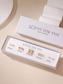 GEREIT 5 对/套时尚三叶草、蝴蝶结、心形锆石耳钉首饰套装，适合女性日常佩戴情人节、妈妈、母亲、母亲节、礼物