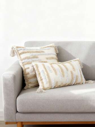 1pc Bohemian Style Tufted Fringe Pillowcase, 45x45cm/30x50cm, Zipper Closure, Hand Wash Only, Suitable For Sofa And Chair Decor, Decorative Pillow (No Insert)