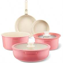 Ceramic Pots And Pans Set Non Stick Pink 19 Pcs Nonstick Cookware Set With Detachable Handle RV Camping Induction Kitchen Cookware Set Non Stick - Pink - View 5