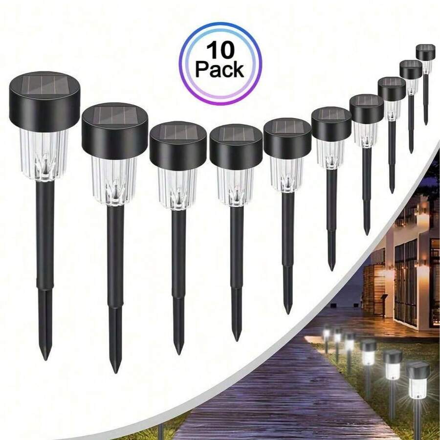 10pcs Solar Powered LED Pathway Lights, Warm White LED Ground Lights For Halloween, Christmas, Holiday Decoration And Ambiance Lighting, Suitable For Garden, Lawn, Yard, Driveway Lighting - Multicolor - View 1