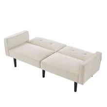 Sofa Bed With Bed Function, Adjustable Angle, Gold Legs, With Pillows And Side Storage Pockets - Beige + Foam + 2 Seat - View 8