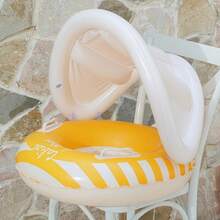 1pc Multicolor Striped Infant Swimming Ring With Sun Visor And Handles - Multicolor - View 13