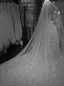 Shiny Bridal Veil, Sparkly Single-Layer Gold-Stamping Bridal Headpiece, Dreamy Starry Chiffon Veil, Suitable For Wedding, Evening Party, Waltz, Fairy Costume, Photography Fall Clothes For Women Valentine's Day Accessories - Coarse Glitter (no Falling Sequins) - View 10