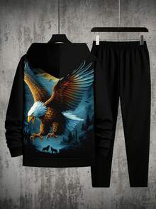 Men's Autumn/Winter New Fashion Animal Print Hoodie And Pants Set - Multicolor - View 4