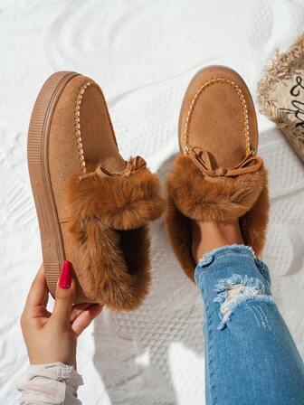 Damvinterstövlar med fuskpälskrage, mjuk sula, komfort för utomhusbruk - Lila/Svart/Vit/Lavendel/Beige