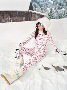 Womens Thermal Underwear Set Long Johns Tops & Bottoms Winter Slim Graphic Printed Ski Base Layer Sets - 紅色 - 查看 6