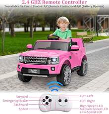 Camión eléctrico infantil Land Rover de 12V con licencia oficial | Coche teledirigido para niños pequeños y mayores | Juguete eléctrico 2 en 1 con control parental, suspensión de muelles, 3 velocidades, luces LED y música - Rosa - Ver 6