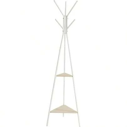 RCR016N01 Tree Shaped Coat Rack Freestanding Coat Rack Industrial Design With 2 Shelves For Clothes Hats Bags Natural Beige Pearl White