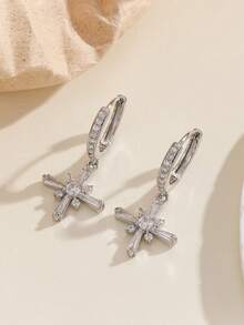 1pair Embedded Cross Pendant Earrings, With Elegant European And American Luxury Charm, Suitable As A Distinctive Gift For Women's Daily Wear Or Occasions