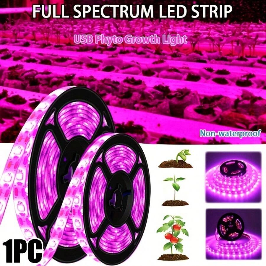 【LED植物生长灯】柔性全光谱LED植物生长灯条 - USB供电，适用于多肉植物、花卉、水果和蔬菜，粉色和紫色光，室内园艺适用，促进生长，提高品质，延长花期，室内植物生长灯 - 紫色 - 查看 1