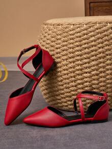 MonaNise 女士尖头套脚平底鞋，时尚休闲户外通勤工作鞋，饰有缎带，舒适镂空乐福鞋，酒红色，秋季款 - 紅色 - 查看 6