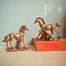 1pc Copper Color Horse Figurine, Feng Shui Wealth Decor For Bedroom, Desk, Office Reception, Suitable For Young Renters/Gift Giving, Soft Furnishing Accessory - Multicolor - View 4