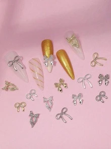 96件/盒 金银欧美风蝴蝶美甲装饰金属丝带闪亮美甲水钻简约3D多功能美甲饰品Y2K金属美甲配件美甲沙龙艺术装饰美甲闪光金属钻石美甲宝石美甲用品美甲饰品假指甲装饰配件 - 彩色 - 查看 4