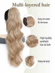 Ponytail Hair Extensions, Synthetic 26inch Long Wavy Clip In Ponytail Extension Ponytails Hairpiece For Women Daily Use - Blonde Highlight - View 3