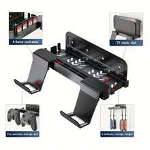 Switch 2/Switch OLED/Switch主机壁挂支架，Switch 2电视底座收纳架，Switch 2 Pro手柄壁挂支架，带8个卡槽和4个挂钩，黑色 - 黑色 - 查看 2